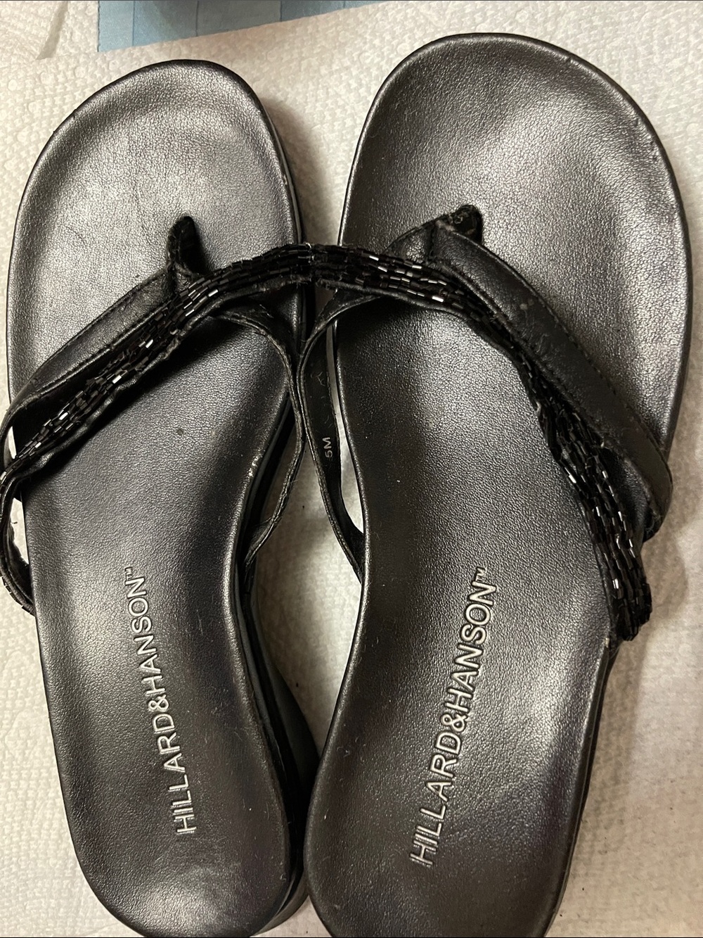 Hillard & Hanson Black Beaded Thong Sandals